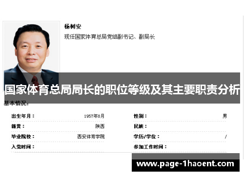 国家体育总局局长的职位等级及其主要职责分析